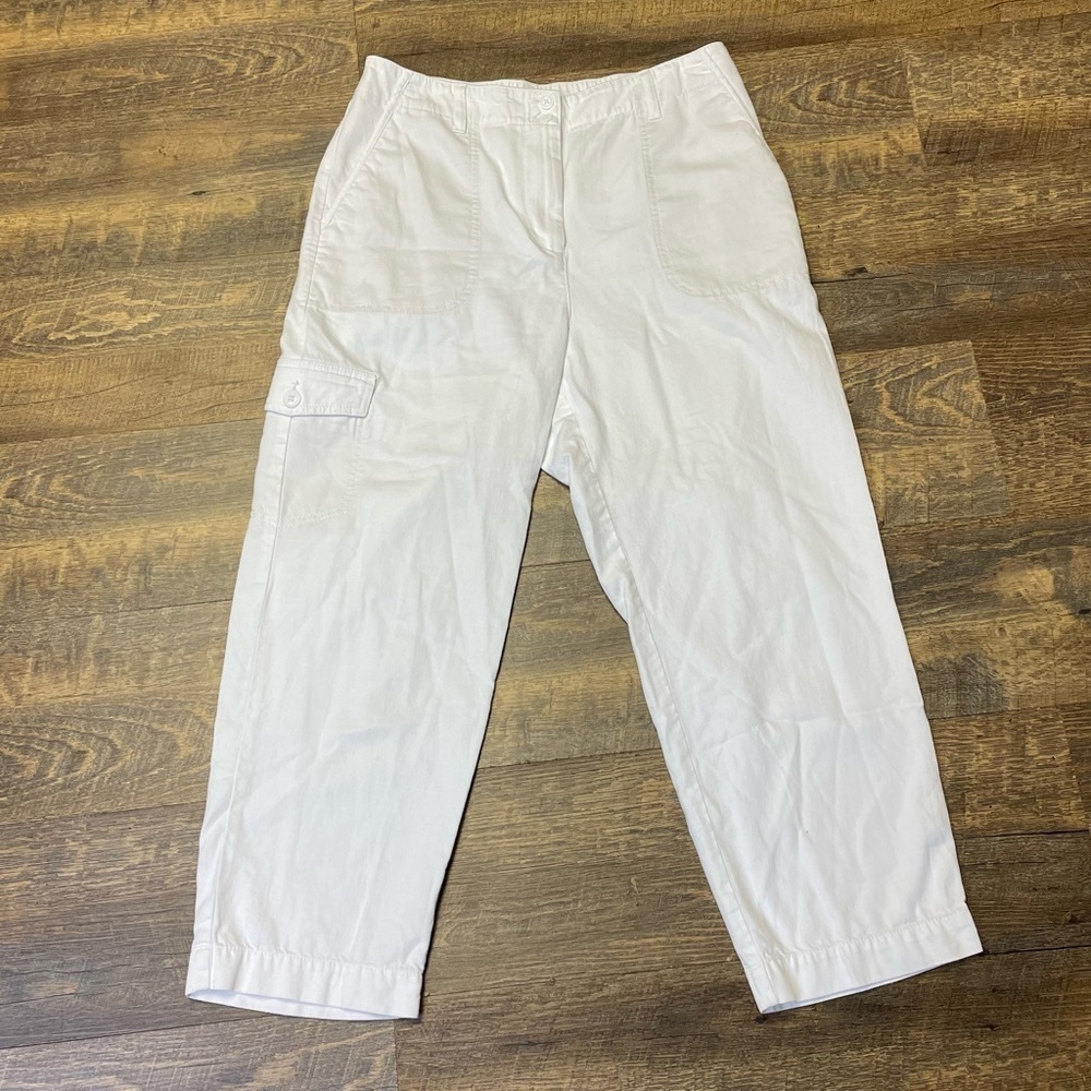 Talbots SuperSoft Cargo Pants Women Size 10 White Cotton Linen Blend Casual